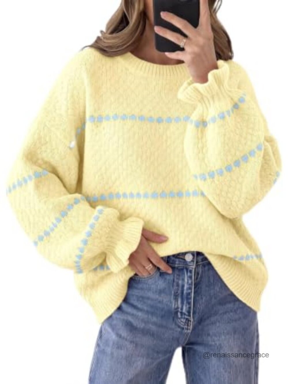 Womens Oversized Chunky Knit Heart Sweater Lantern Sleeve Pullover